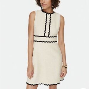 Kate Spade Tweed Textured Scalloped White Black Sheath Mini Dress Size 14 NWT